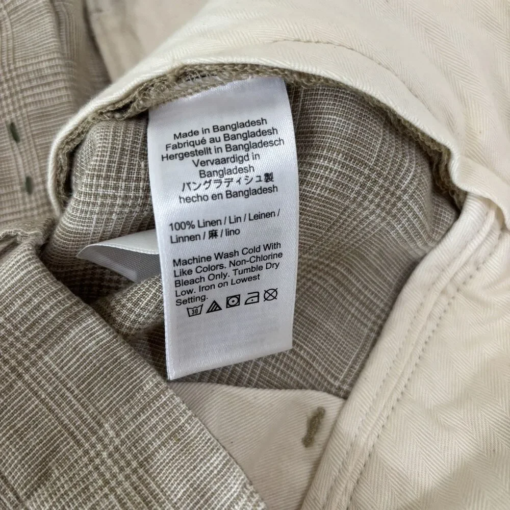 J Crew Oarsman 100% Linen Plaid Pants Beige 31x30 Trousers Preppy Quiet Luxury